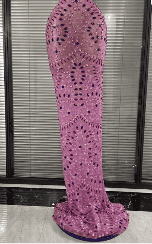 Maddie Sparkly Crystal Pink Sheer Mesh Halter Backless Bodycon Maxi Dress