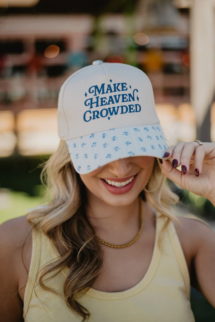 make heaven crowded blue canvas trucker hat