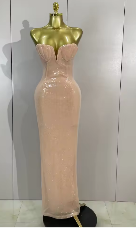Mandy Elegant Sequin Strapless Bodycon Long Evening Dress