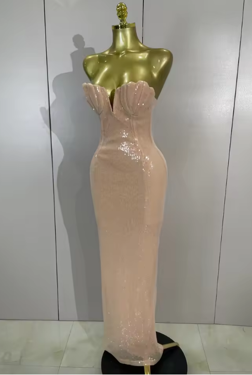 Mandy Elegant Sequin Strapless Bodycon Long Evening Dress