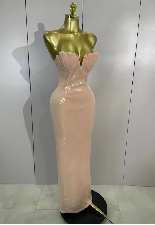 Mandy Elegant Sequin Strapless Bodycon Long Evening Dress
