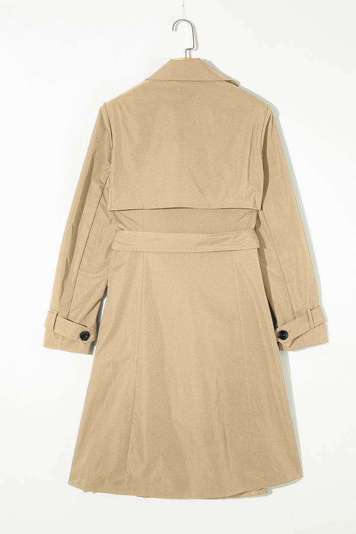 Manteau coupe-vent kaki pâle, couleur unie, col à revers, cravate à la taille