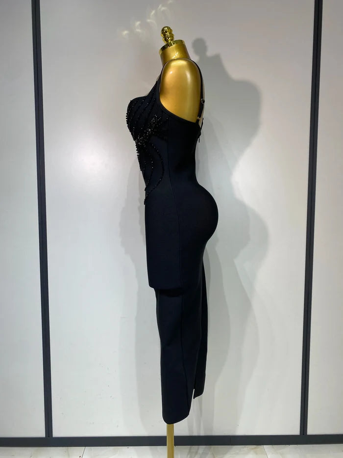 Marley women’s beaded spaghetti strap bodycon bandage dress for club, birthday, or wedding guest events.