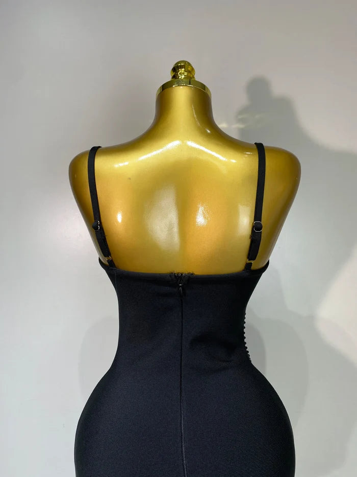 Marley women’s beaded spaghetti strap bodycon bandage dress for club, birthday, or wedding guest events.