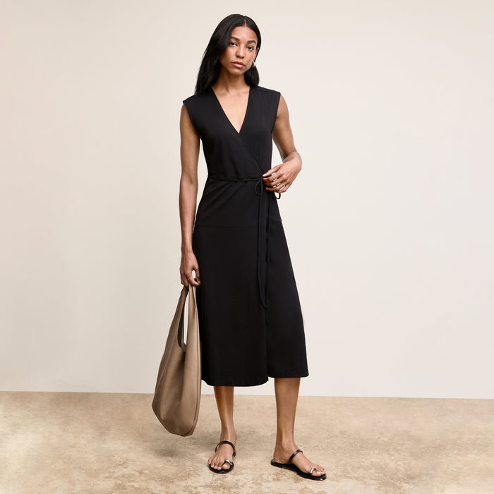 Front image of a woman wearing The Marta Dress-Pima Cotton Jersey :: Black | Lead