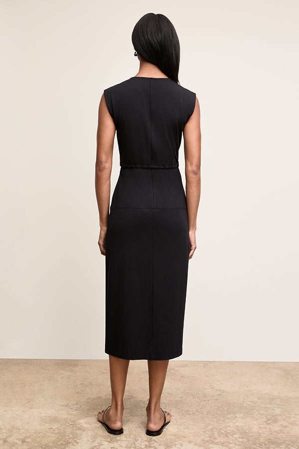 Back image of a woman wearing The Marta Dress-Pima Cotton Jersey :: Black | Grid Hover | Exclude