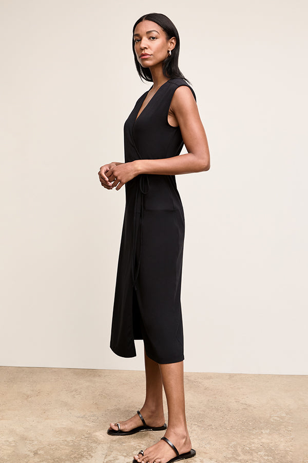 Front image of a woman wearing The Marta Dress-Pima Cotton Jersey :: Black | Exclude