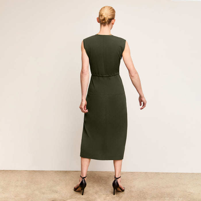 Back image of a woman wearing The Marta Dress-Pima Cotton Jersey :: Rosin