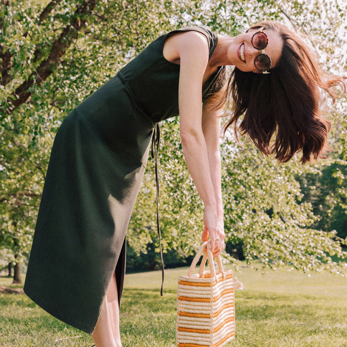 Front image of a woman wearing Marta Wrap Dress - Pima Cotton Jersey :: Rosin