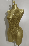 Maxie Luxury Golden Rhinestone Sheer Mesh Stretch Bodysuit