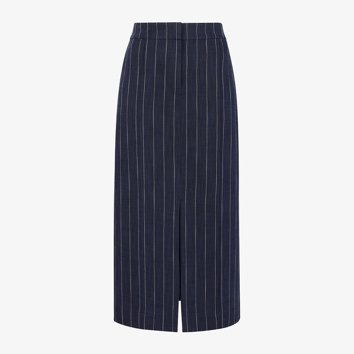 Packshot mage of Meghan1.0Skirt_StripedPortoWeave_Navy-Ivory