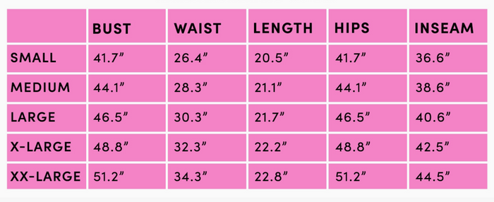 skort size chart