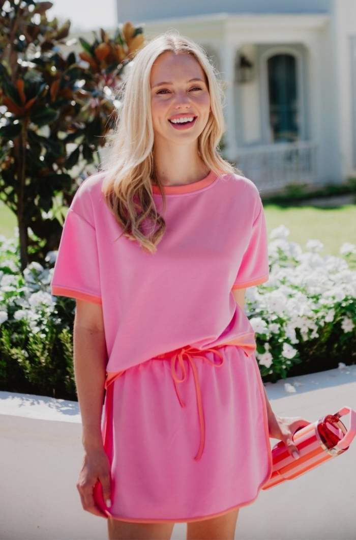 pink and orange matching skort set drawstring