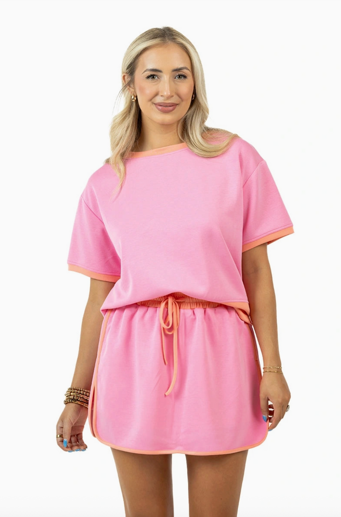 pink and orange matching skort set in plus sizes