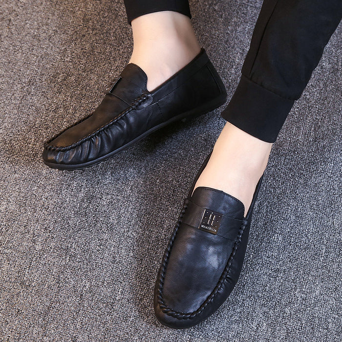 Men's Soft Driving Genuine Pu Leather Shoes Handmade Slip On Flat Boat