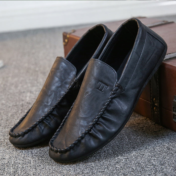 Men's Soft Driving Genuine Pu Leather Shoes Handmade Slip On Flat Boat