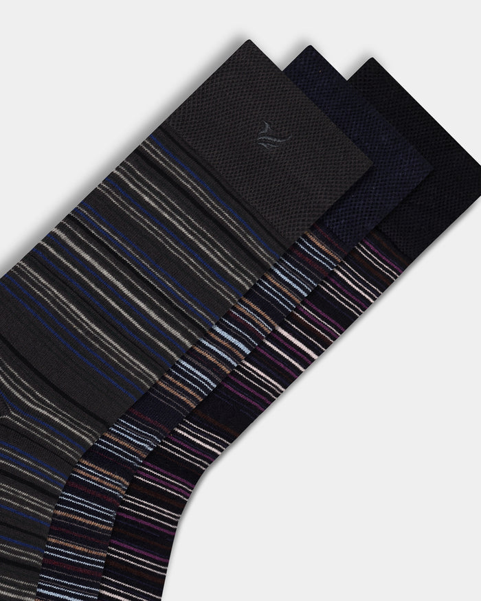 Mercerised Cotton Crew Length Socks Pack of 3 - Blaze
