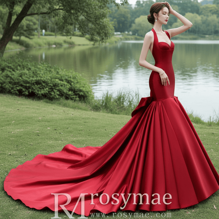 Mermaid Tight Long Halter Prom Dress with Bowknot - Rosymae