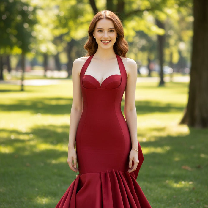 Mermaid Tight Long Halter Prom Dress with Bowknot - Rosymae