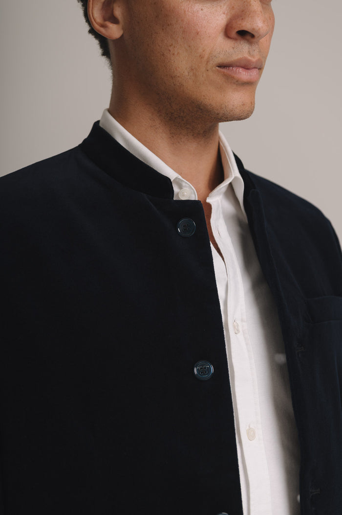 Midnight Navy Organic Velvet Nehru Jacket, Nehru Jacket - SIRPLUS