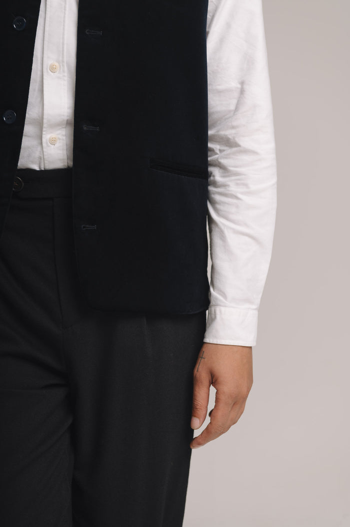 Midnight Navy Organic Velvet Nehru Waistcoat, Nehru Waistcoat - SIRPLUS