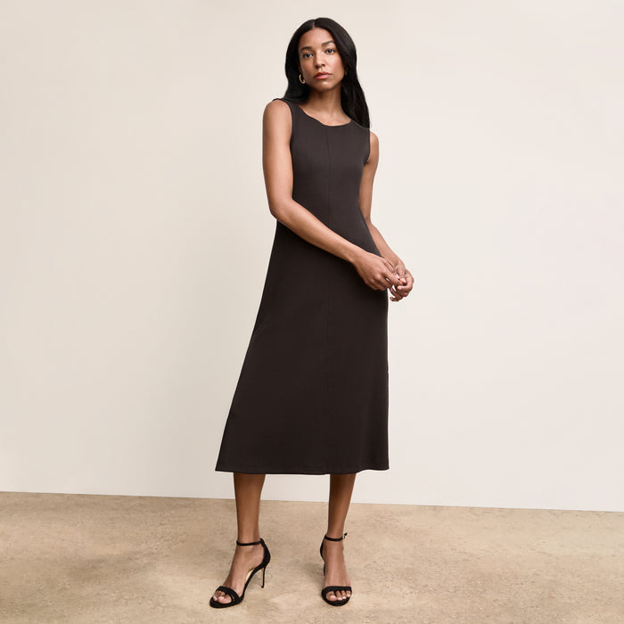 Front image of a woman wearing The Milano Dress - Ribbed Pima Modal :: Black | Lead