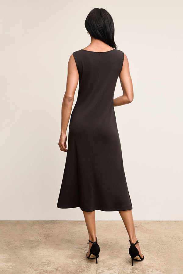 Back image of a woman wearing The Milano Dress - Ribbed Pima Modal :: Black | Grid Hover | Exclude