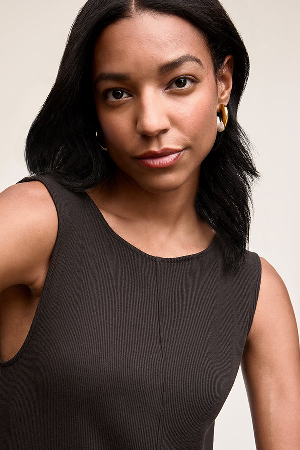 Front image of a woman wearing The Milano Dress - Ribbed Pima Modal :: Black | Exclude