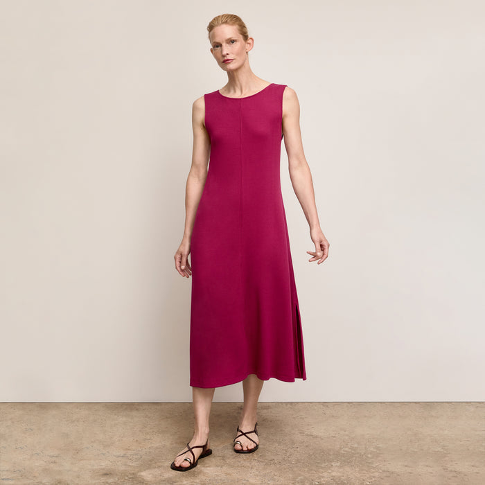 Front image of a woman wearing The Milano Dress - Ribbed Pima Modal :: Dark Fuschia | Lead
