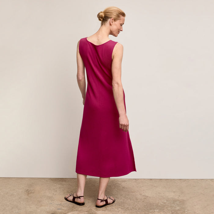 Back image of a woman wearing The Milano Dress - Ribbed Pima Modal :: Dark Fuschia