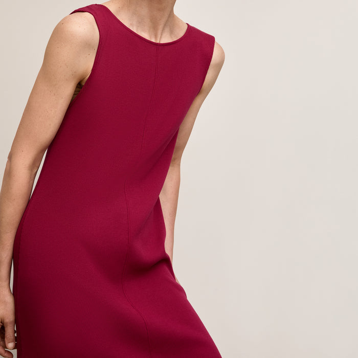 Front image of a woman wearing The Milano Dress - Ribbed Pima Modal :: Dark Fuschia