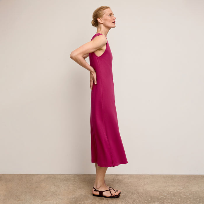Front image of a woman wearing The Milano Dress - Ribbed Pima Modal :: Dark Fuschia