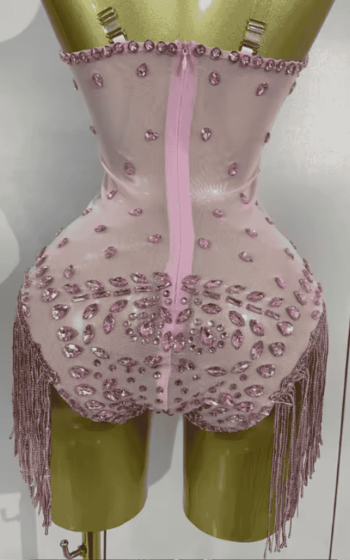 Mina Sparkly Rhinestone Tassel Pink Bodysuit
