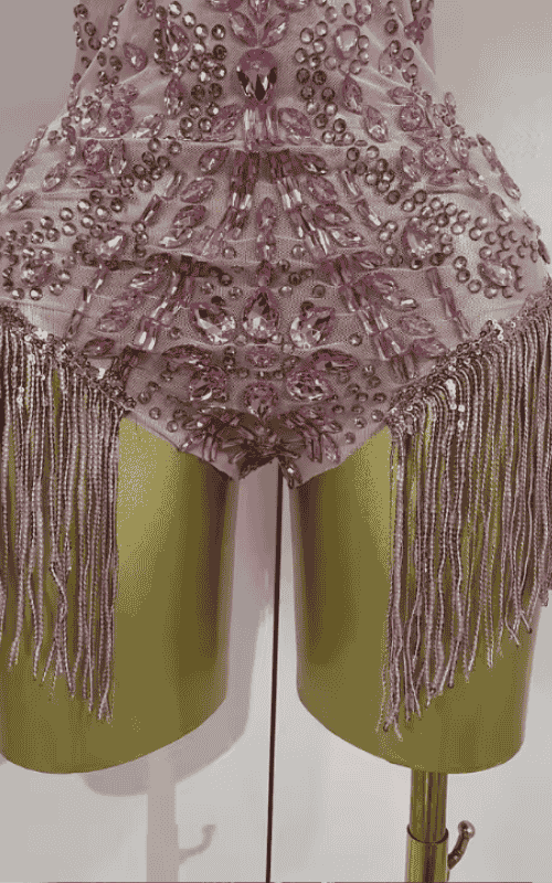 Mina Sparkly Rhinestone Tassel Pink Bodysuit