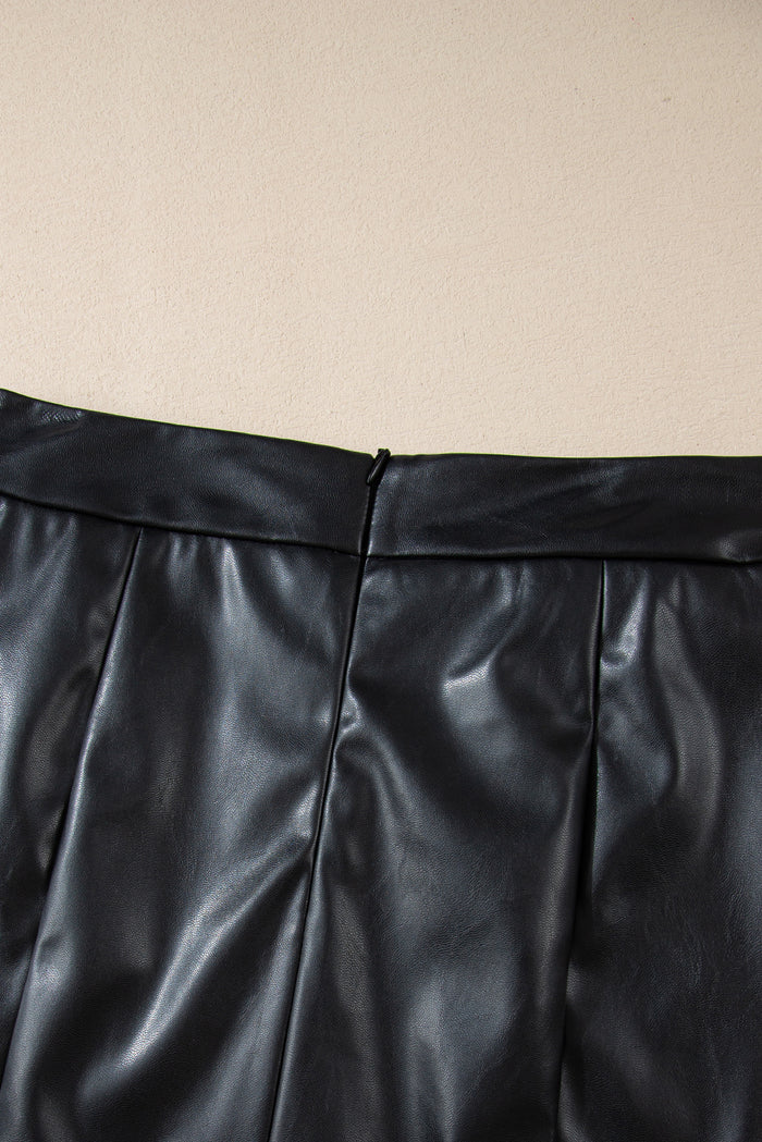 Mini-jupe taille haute coupe slim en cuir PU noir avec fentes latérales