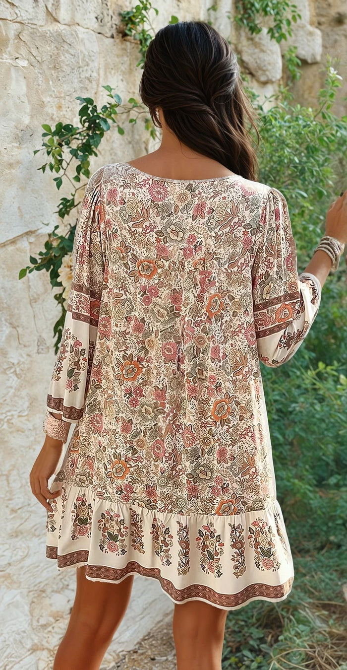 Mini-robe ample à col en V avec cordon de serrage *