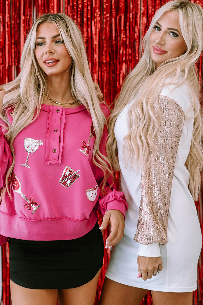 Mini-robe droite blanche à sequins et manches bouffantes