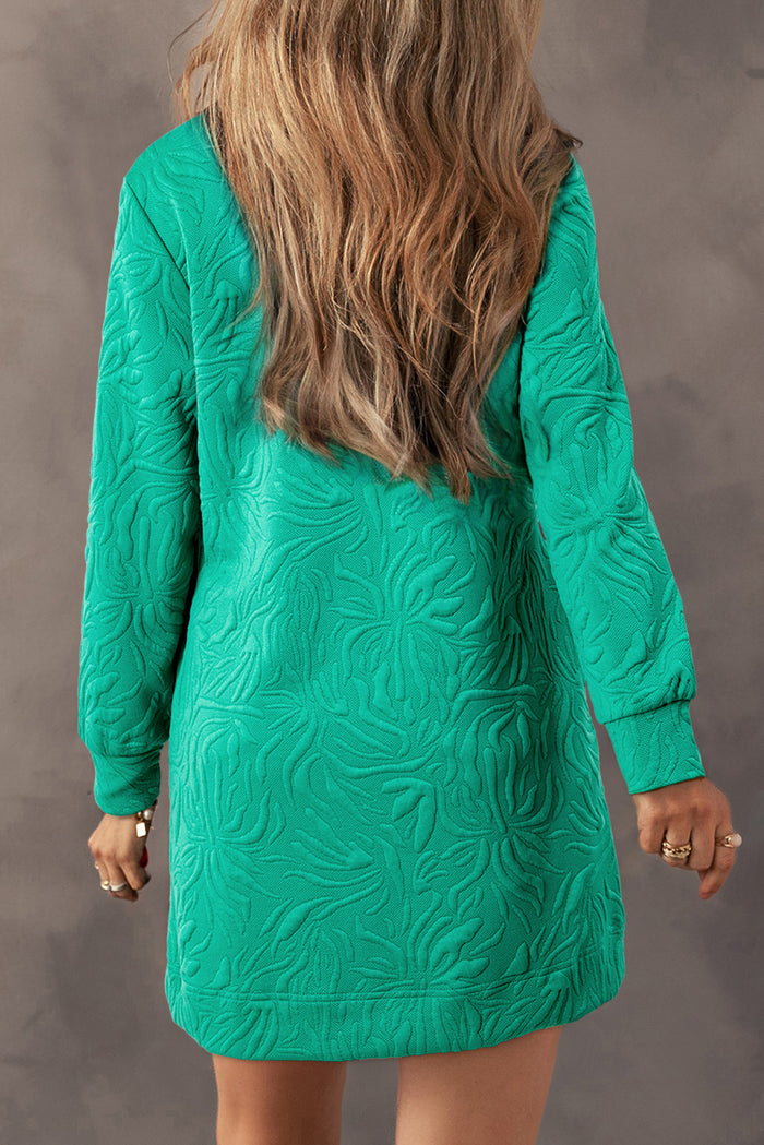 Mini-robe droite en jacquard texturé avec fermeture éclair sur un quart et vert d'eau