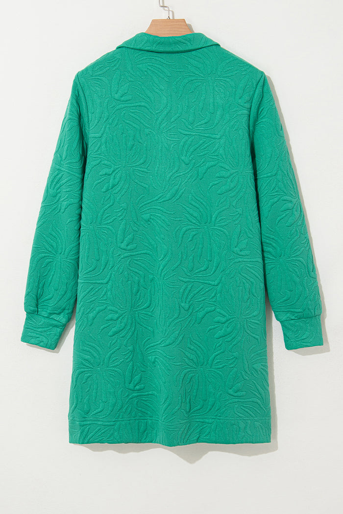 Mini-robe droite en jacquard texturé avec fermeture éclair sur un quart et vert d'eau