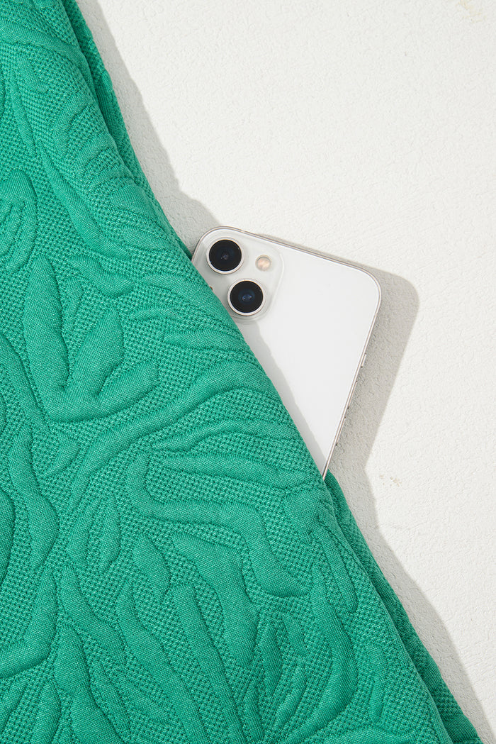 Mini-robe droite en jacquard texturé avec fermeture éclair sur un quart et vert d'eau