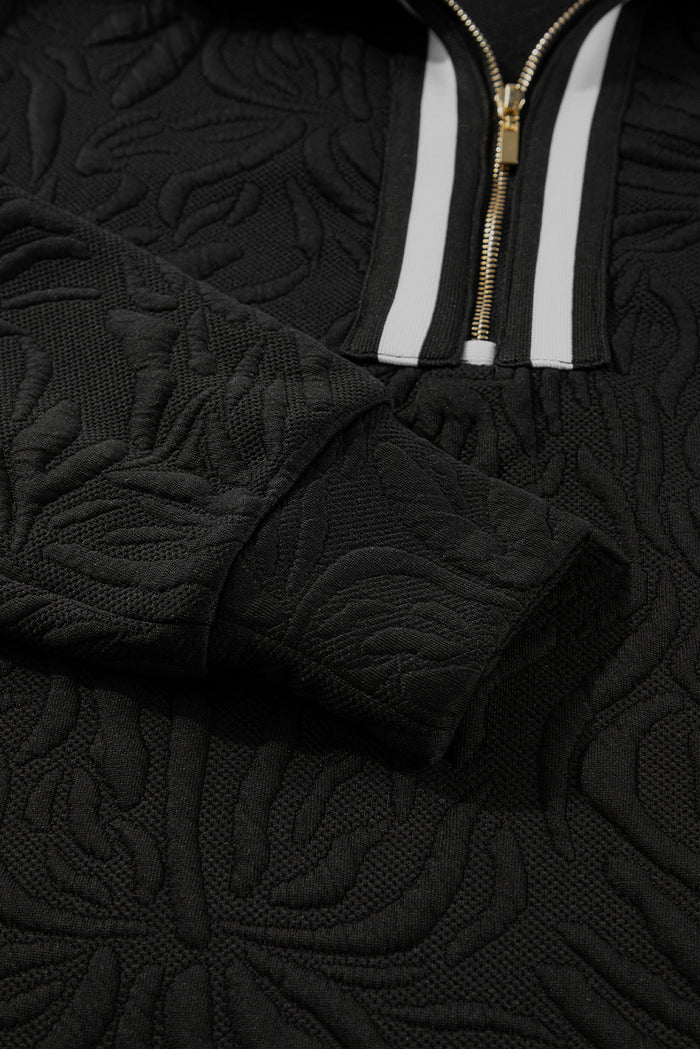 Mini-robe droite noire texturée en jacquard avec fermeture éclair sur un quart