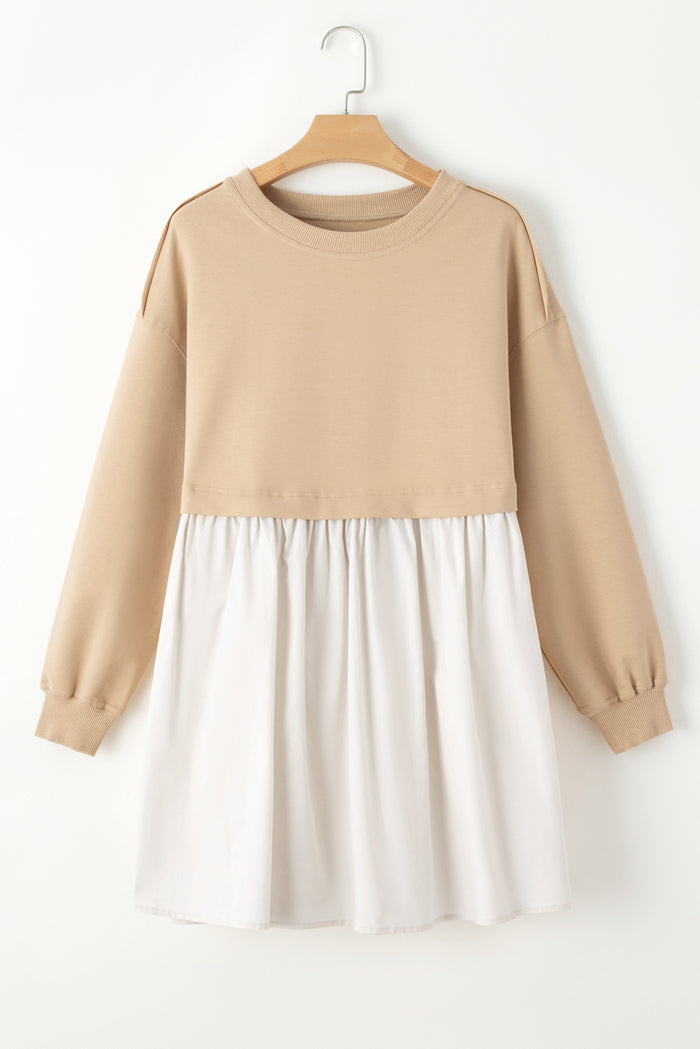 Mini-robe en popeline sweat-shirt kaki pâle