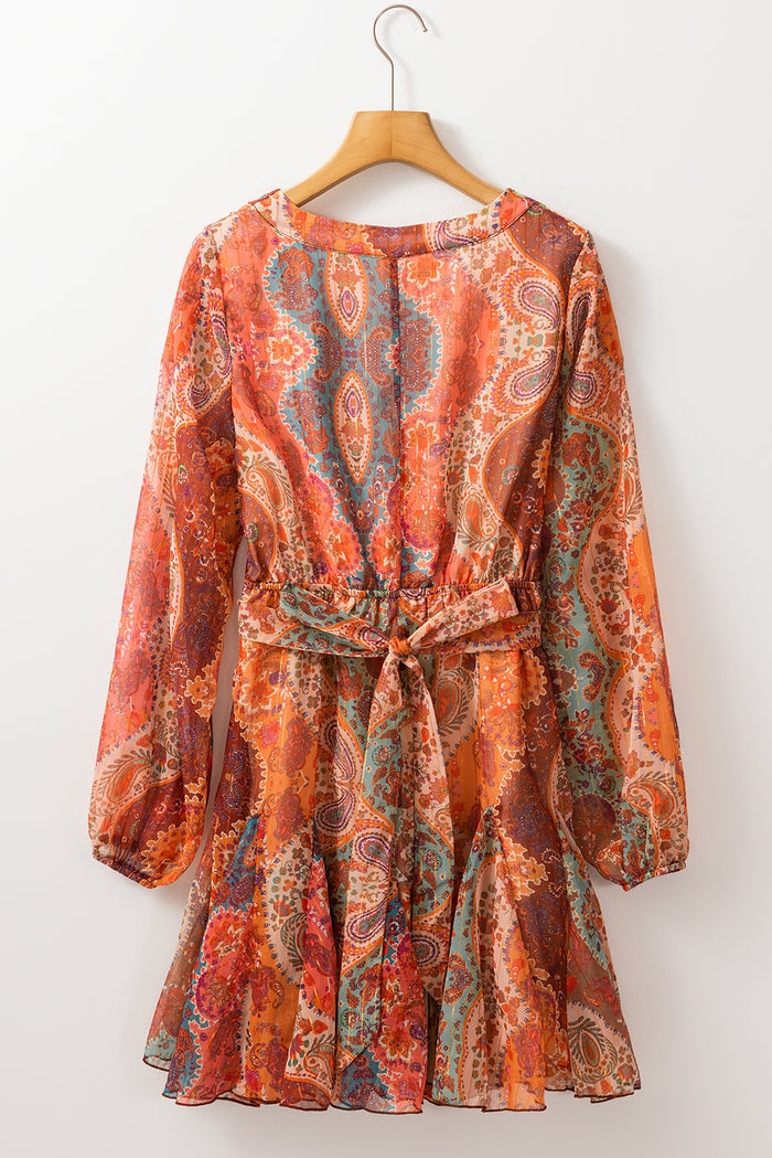 Mini-robe orange à imprimé cachemire style bohème *