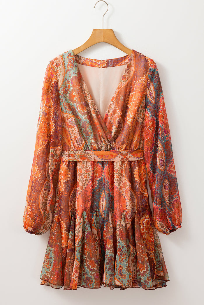 Mini-robe orange à imprimé cachemire style bohème *