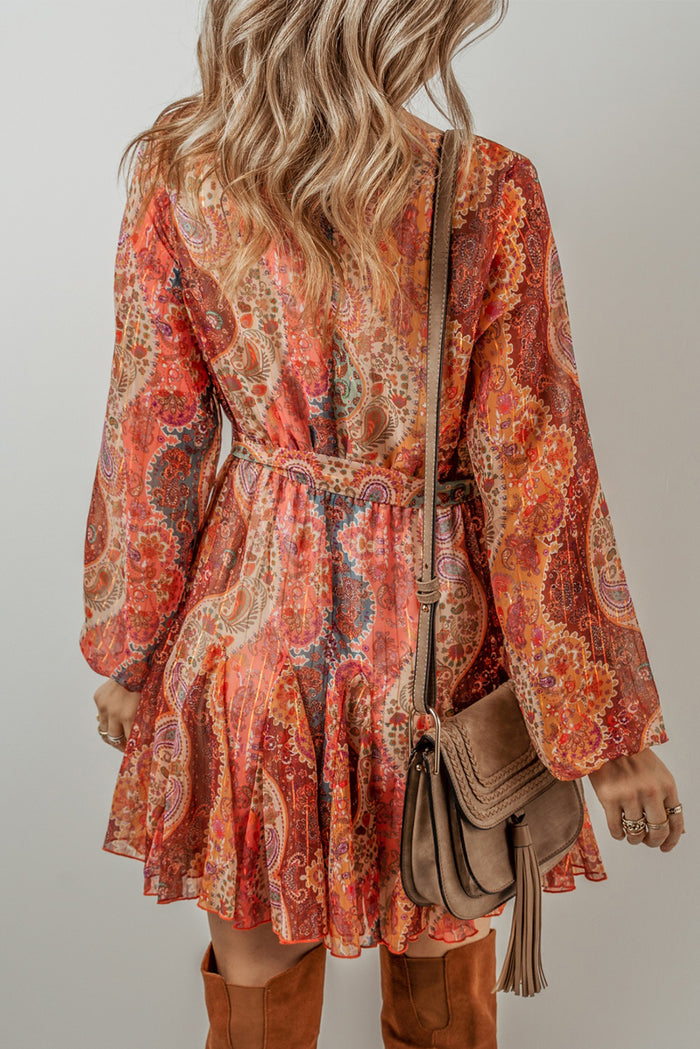 Mini-robe orange à imprimé cachemire style bohème *