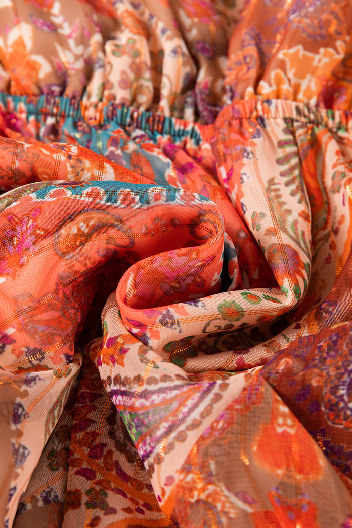 Mini-robe orange à imprimé cachemire style bohème *