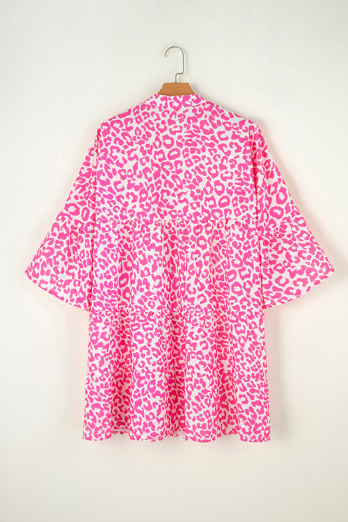 Mini-robe rose vif imprimée léopard *