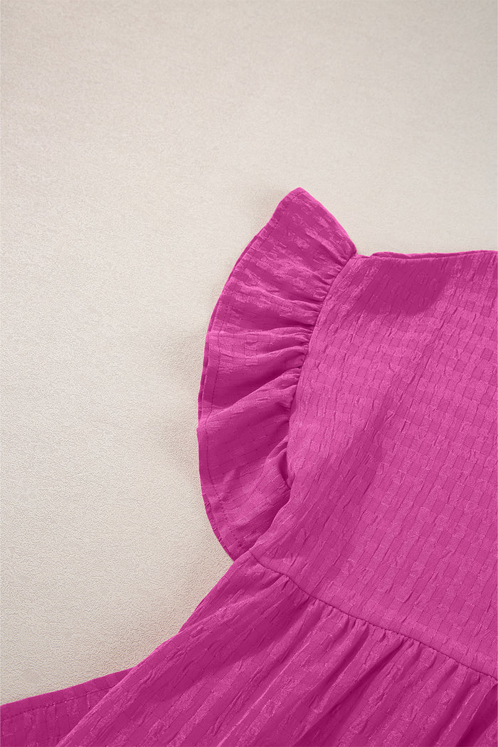 Mini-robe texturée à volants et manches courtes rose rouge