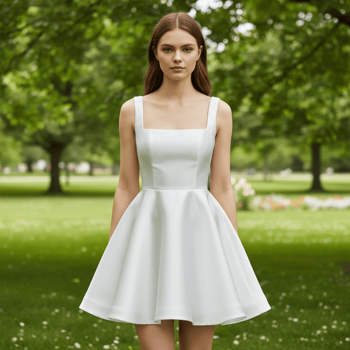 Minimalist Satin Mini Wedding Dress with Square Neckline - Rosymae