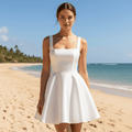 Minimalist Satin Mini Wedding Dress with Square Neckline - Rosymae
